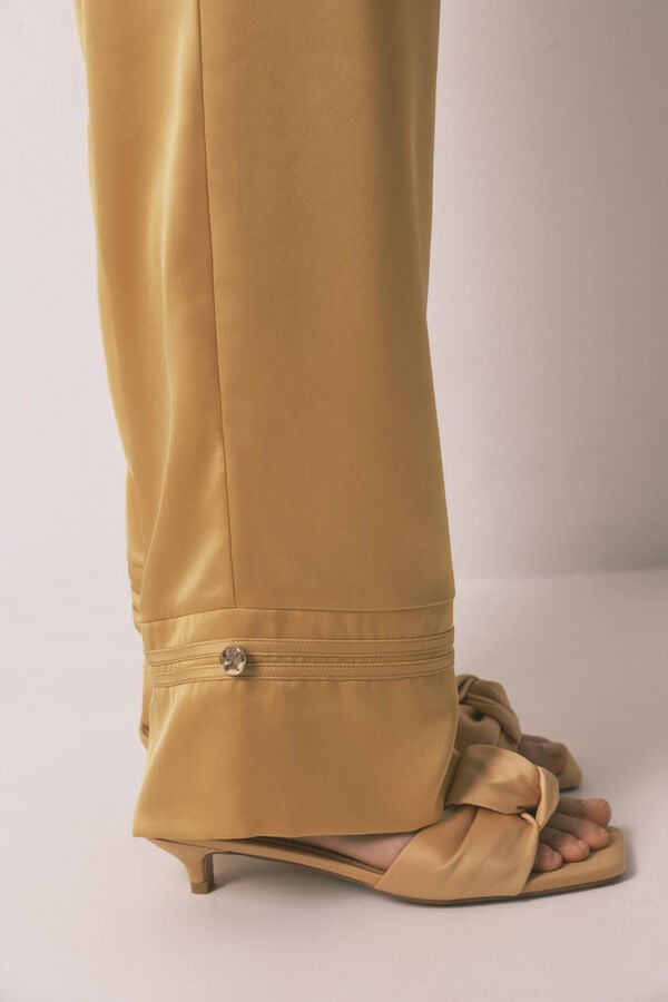Women'secret Pijama camisero largo sat&eacute;n mostaza amarillo