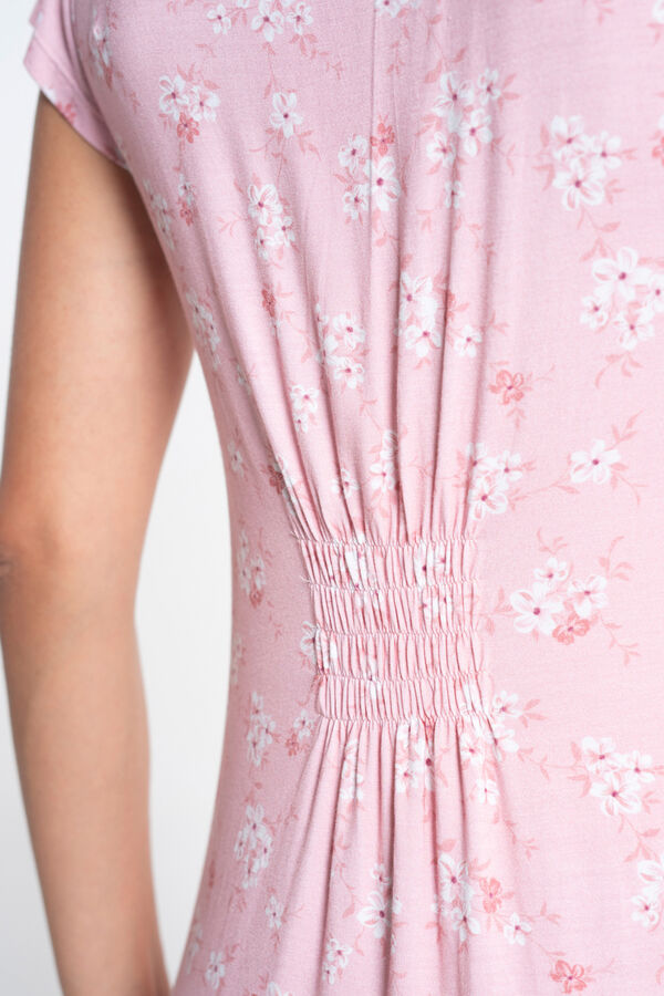 Ohma! Camisa de dormir japonesa de manga curta com flores rosa