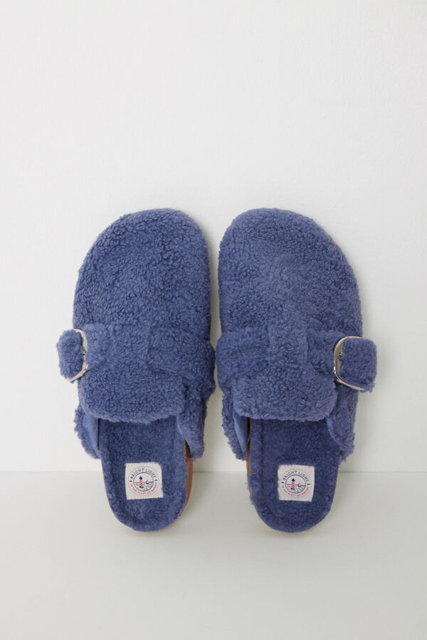 Women'secret Zapatillas tipo zueco borreguito azul azul
