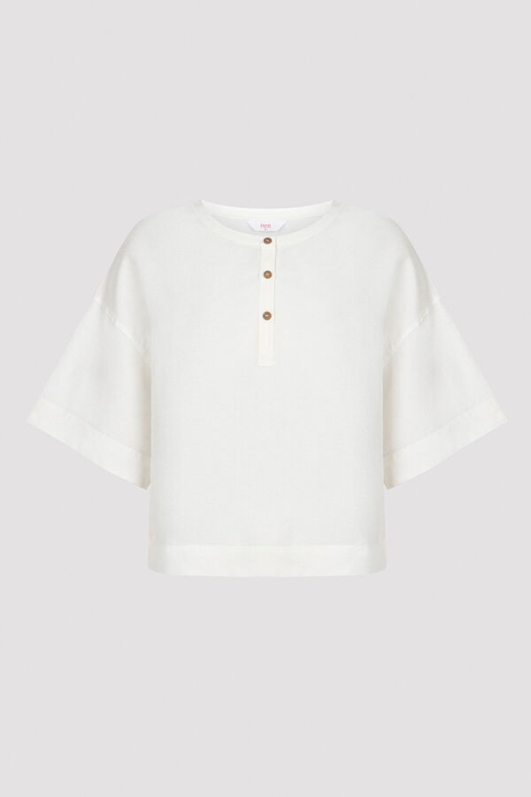 Penti Pijama de manga curta de linho branco com bot&otilde;es branco