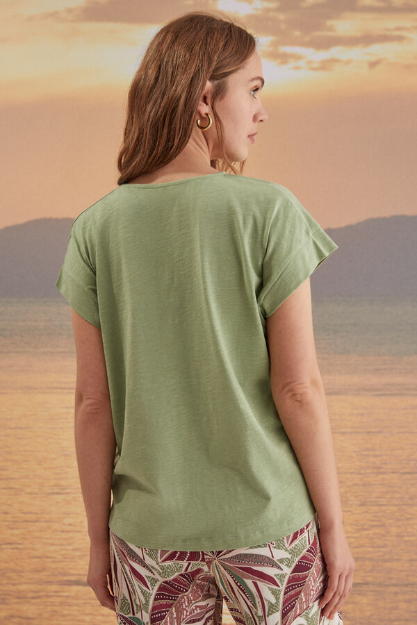 Womensecret T-shirt 100% algodão decote cordão cruzado verde verde