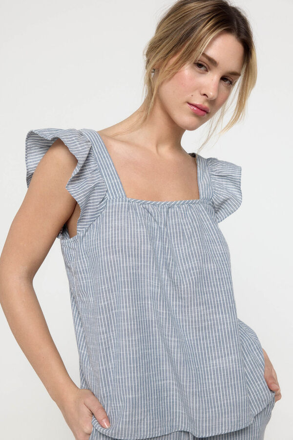 Pieces Top de alças com folho azul