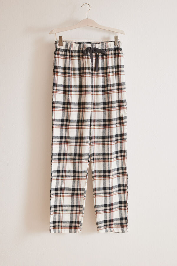 Women'secret Pijama largo hombre 100% algod&oacute;n cuadros marfil