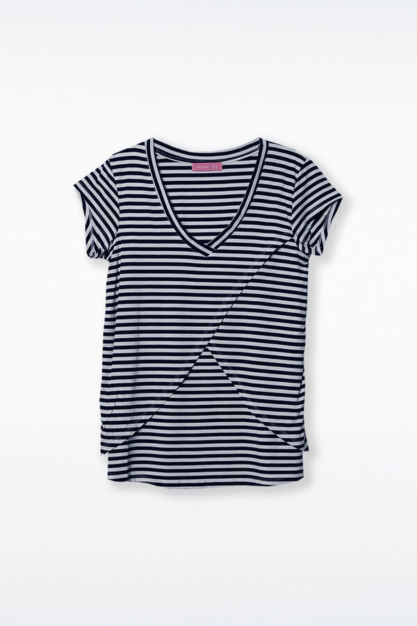 Ohma! Camiseta lactancia cruzada de rayas blanco