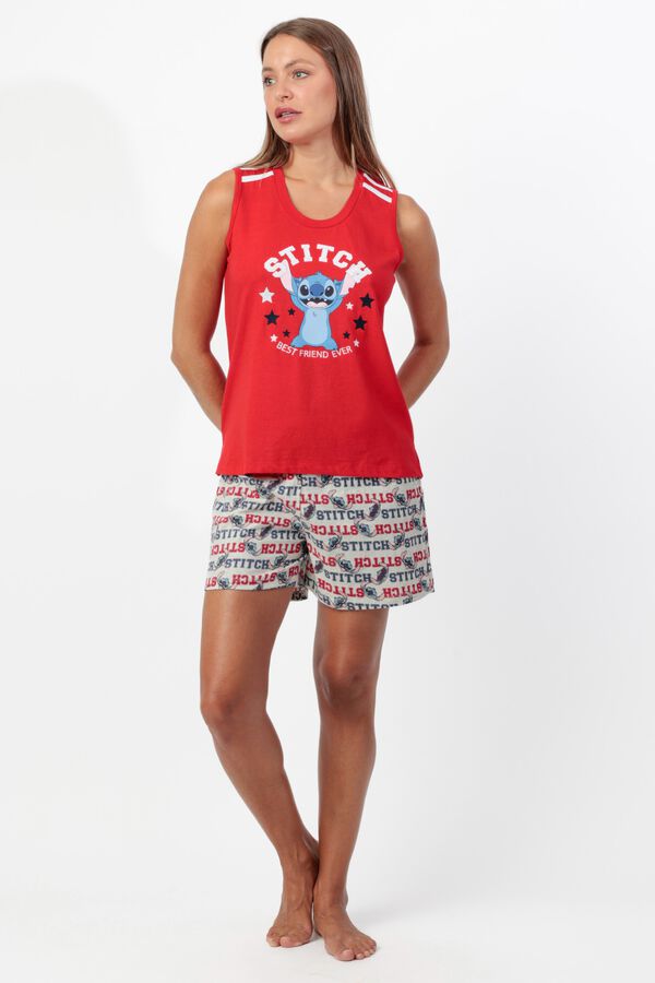 Admas Pijama curto sem mangas Stitch vermelho