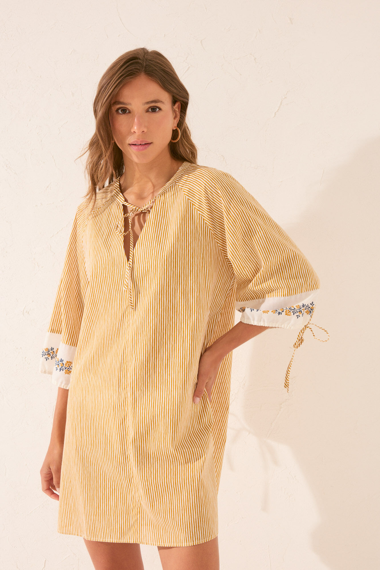 Women'secret T&uacute;nica midi de algod&atilde;o riscas com bainha