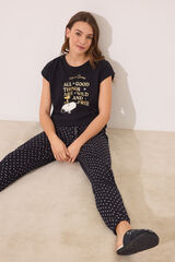 Women'secret Pijama largo 100% algod&oacute;n Snoopy negro negro