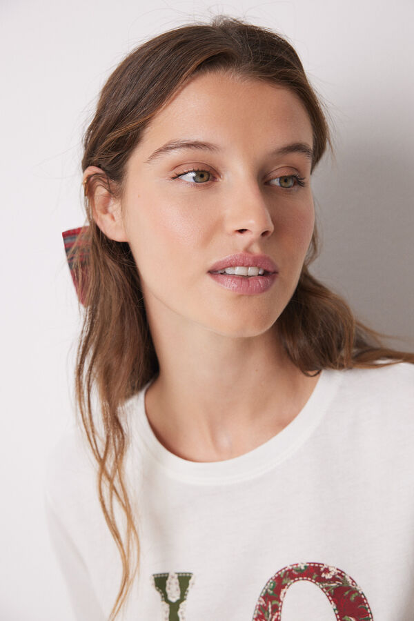 Women'secret Camiseta manga larga 100% algod&oacute;n LOVE marfil