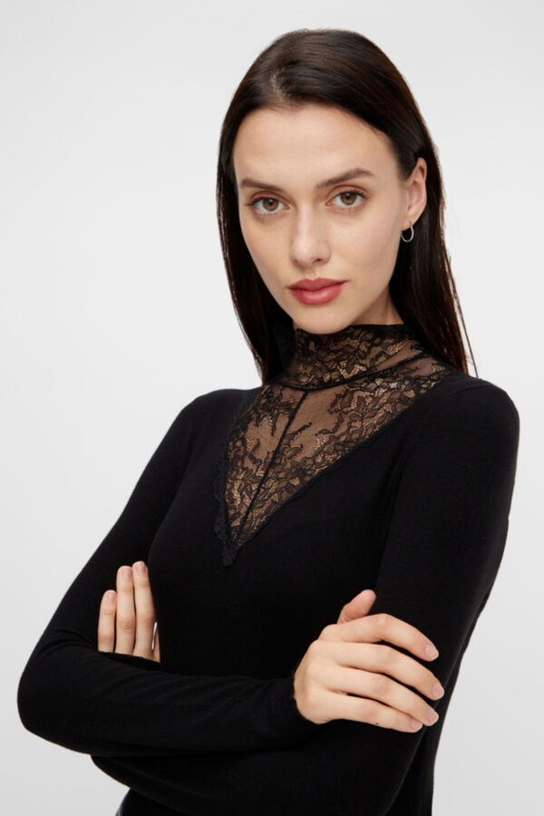 Pieces Top de manga comprida e viscose preto