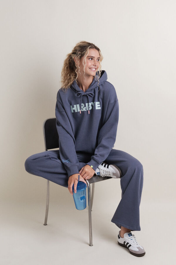 HI&BYE Pantal&oacute;n flare felpa algod&oacute;n azul  azul