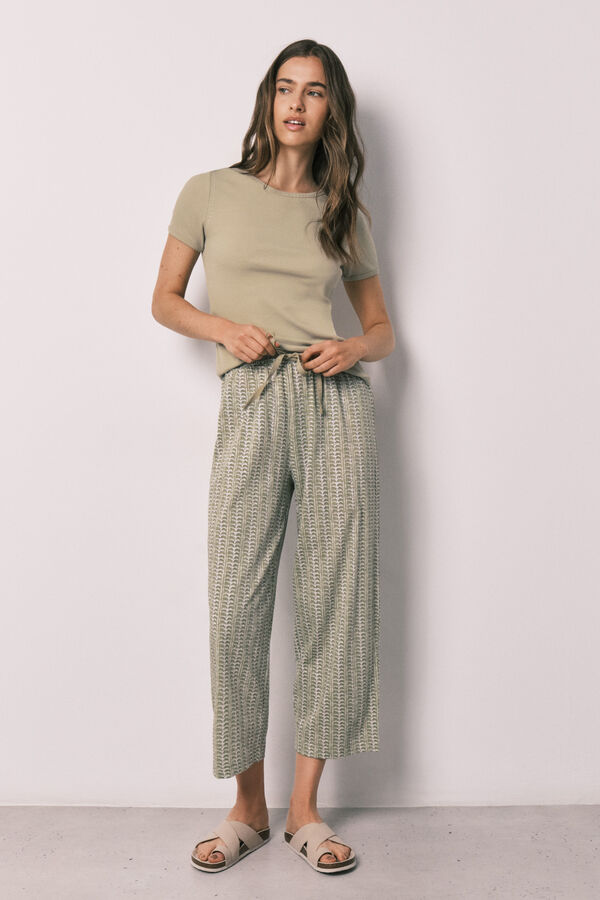 Women'secret Pijama comprido de manga curta em algod&atilde;o caqui