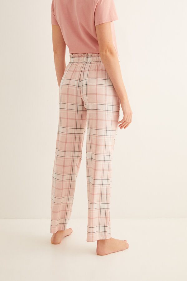 Womensecret Calças compridas de pijama estampado xadrez rosa estampado