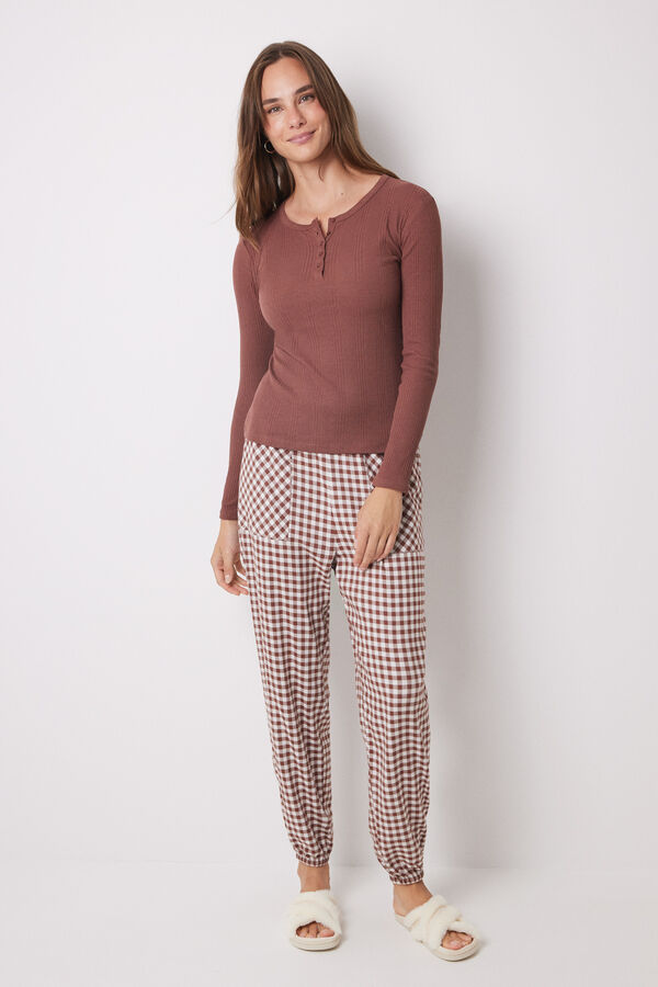 Women'secret Camiseta manga larga canal&eacute; marr&oacute;n marr&oacute;n