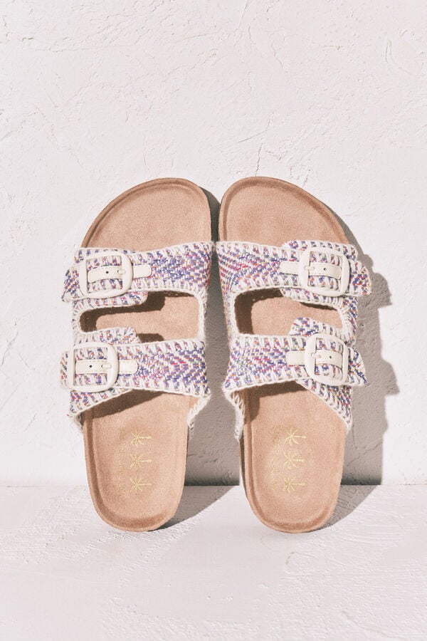 Women'secret Sandalia bio tiras tejido pespuntes estampado