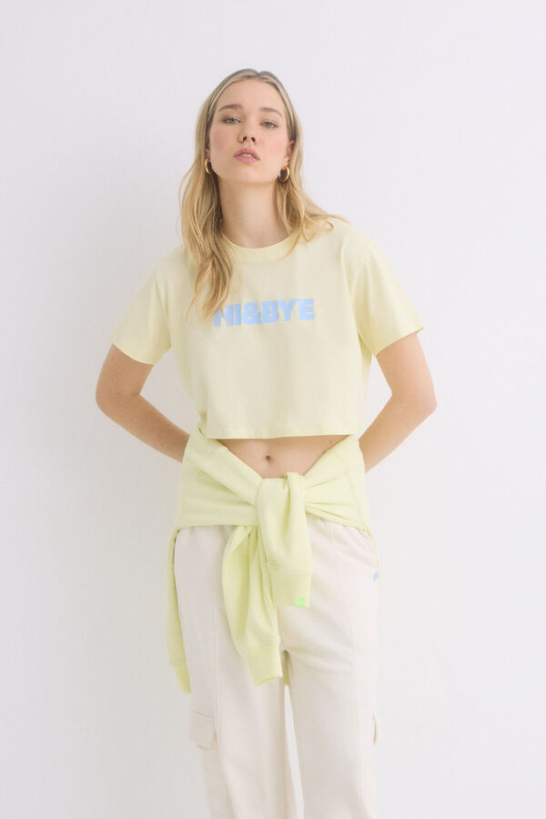 HI&BYE Camiseta 100% algod&atilde;o amarela estampado