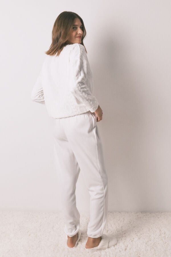 Women'secret Pijama polar branco pijama comprido e macio bege