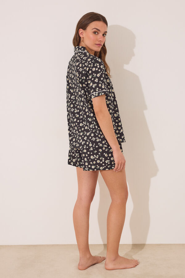 Women'secret Pijama camiseiro curto 100% algod&atilde;o floral preto