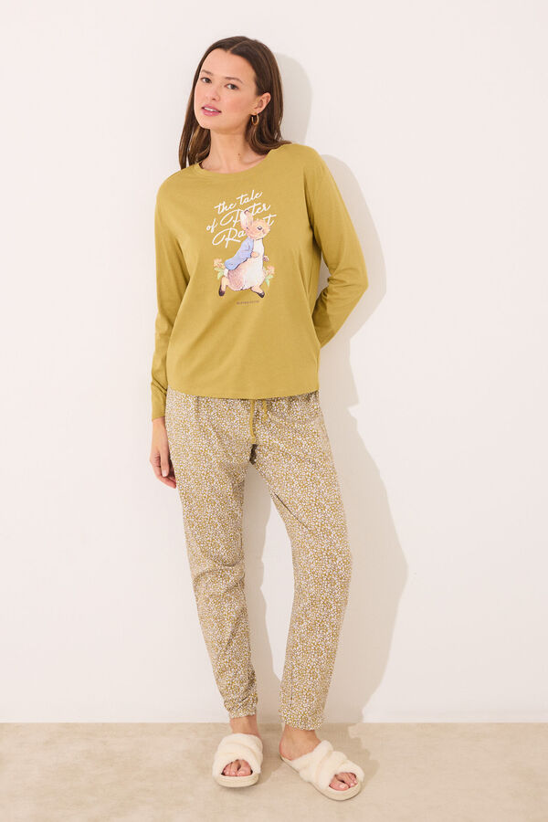 Women'secret Pijama largo 100% algod&oacute;n print "Peter Rabbit" kaki