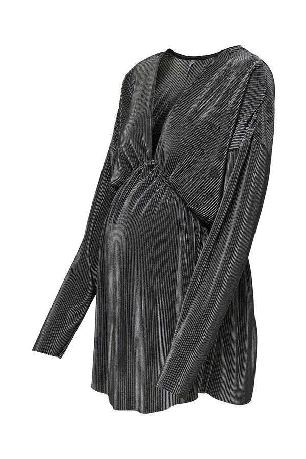 Only Maternity Top plisado de manga larga y cuello de pico, color negro. negro