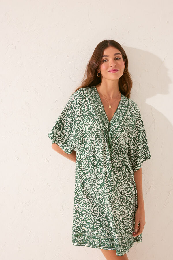 Women'secret T&uacute;nica curta de viscose com estampado paisley verde