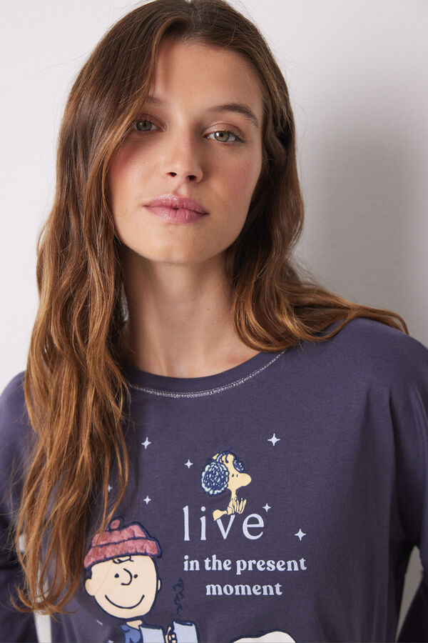 Women'secret Pijama largo 100% algod&oacute;n morado Snoopy azul