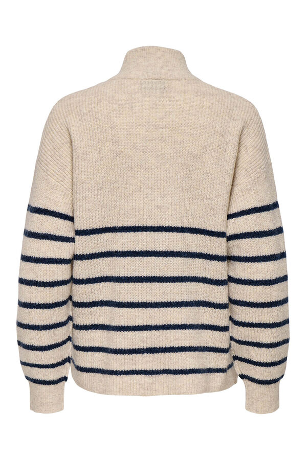Only Maternity Jersey de lana con cuello alto y cierre media cremallera con  a rallas gris
