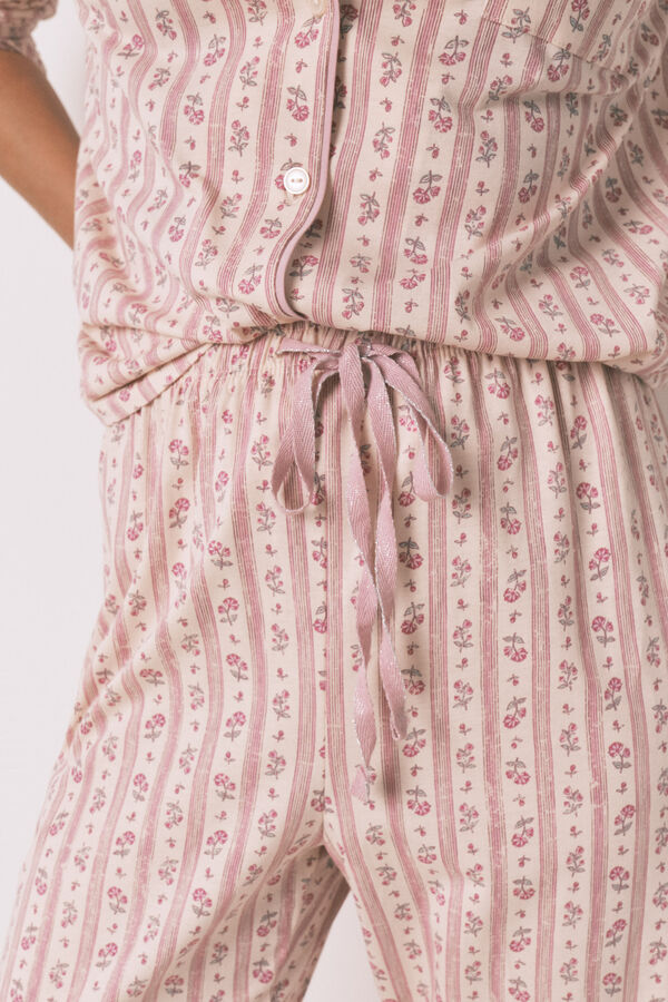 Women'secret Pijama camisero largo 100% algod&oacute;n flores rosa rosa