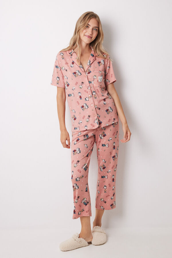 Women'secret Pijama camisero s&uacute;per soft rosa Snoopy naranja