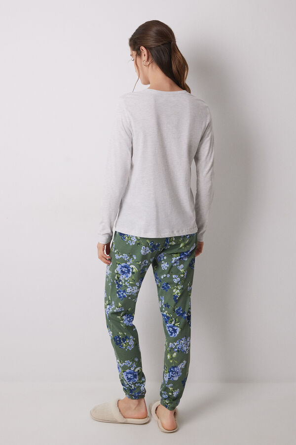 Women'secret Pijama largo 100% algod&oacute;n estampado flores gris