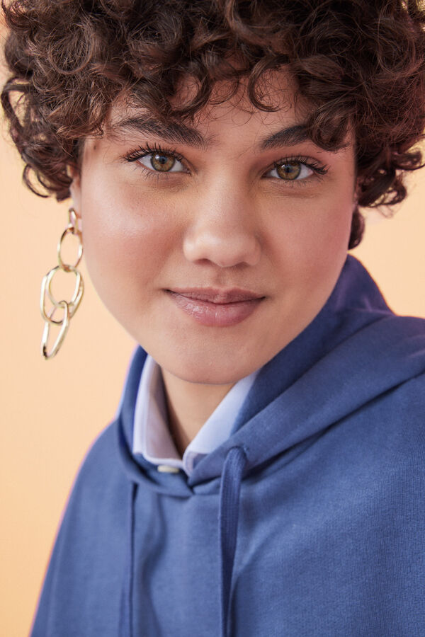 HI&BYE Sudadera capucha felpa azul oscuro logo azul