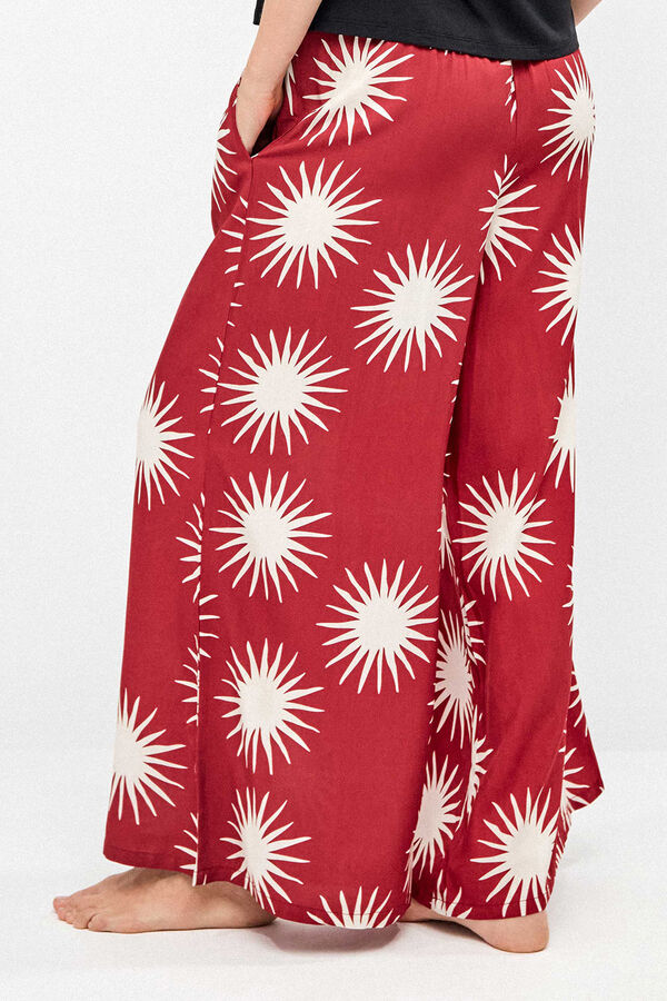 Gisela Cal&ccedil;a comprida perna larga com estampado de s&oacute;is branco