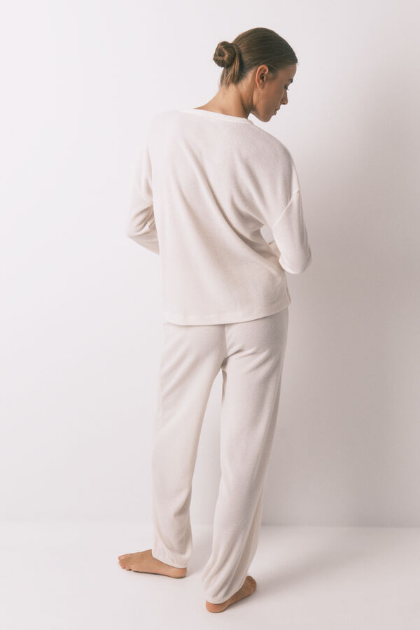 Women'secret Pijama largo textura waffle blanco blanco