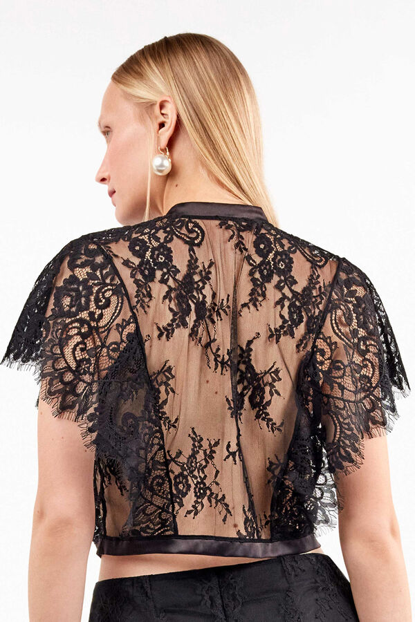 Gisela Chaqueta negro de encaje transparente con detalles elegantes negro