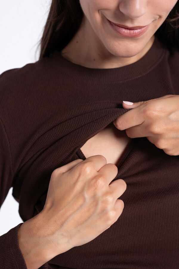 Ohma! Vestido de lactancia de tul estampado marr&oacute;n