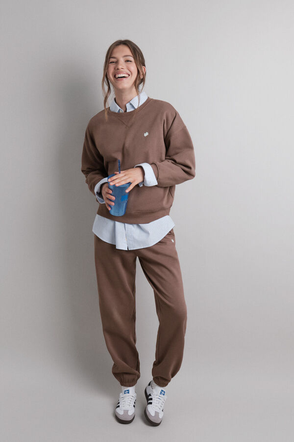 HI&BYE Sweatshirt de l&atilde; marrom liso  cru