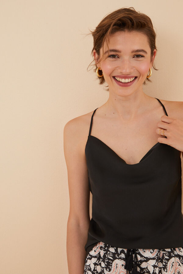 Women'secret Pijama corto sat&eacute;n boho negro negro