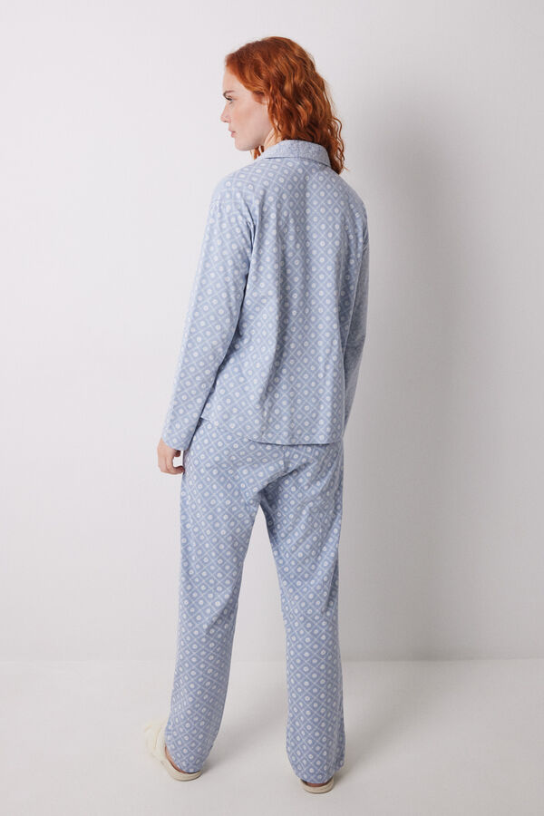 Women'secret Pijama camisero largo algod&oacute;n rayas Snoopy azul