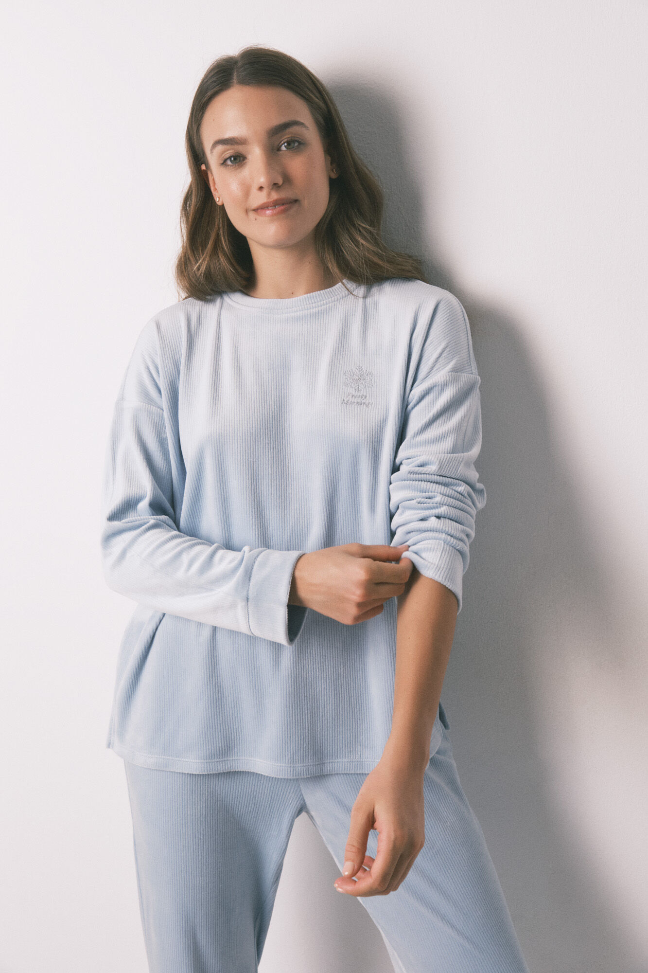 Women'secret Pijama largo terciopelo canal&eacute; azul