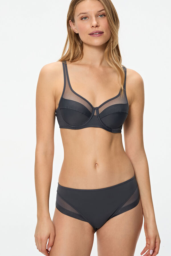 DIM Braga cl&aacute;sica Generous de suave microfibra y detalles en malla gris