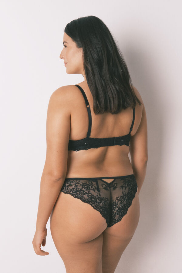 Women'secret Cuecas cl&aacute;ssicas renda preta brilho preto
