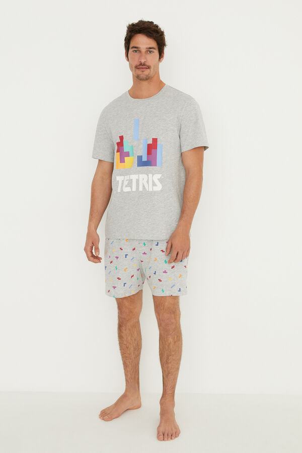 Womensecret Pijama curto homem cinzento Tetris cinzento