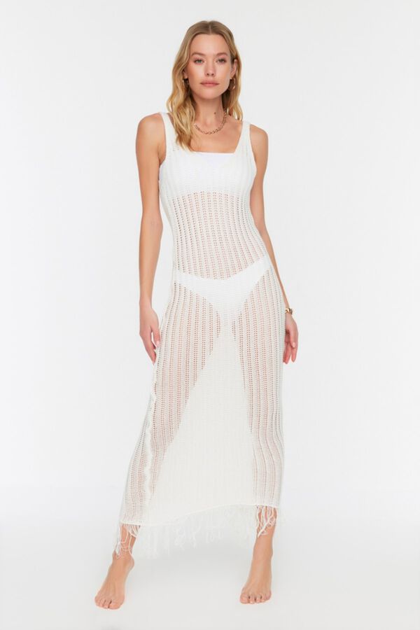 Trendyol Vestido midi de malha sem mangas bege