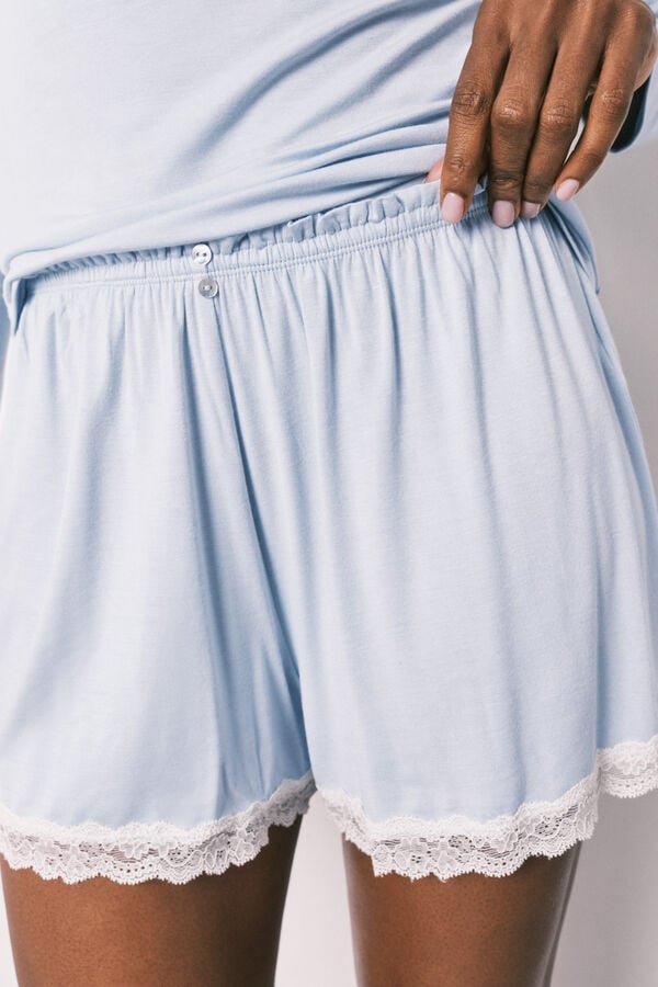 Women'secret Pijama curto soft touch em viscose azul azul