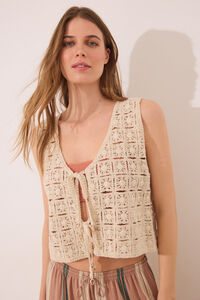 Women'secret Chaleco corto crochet beige