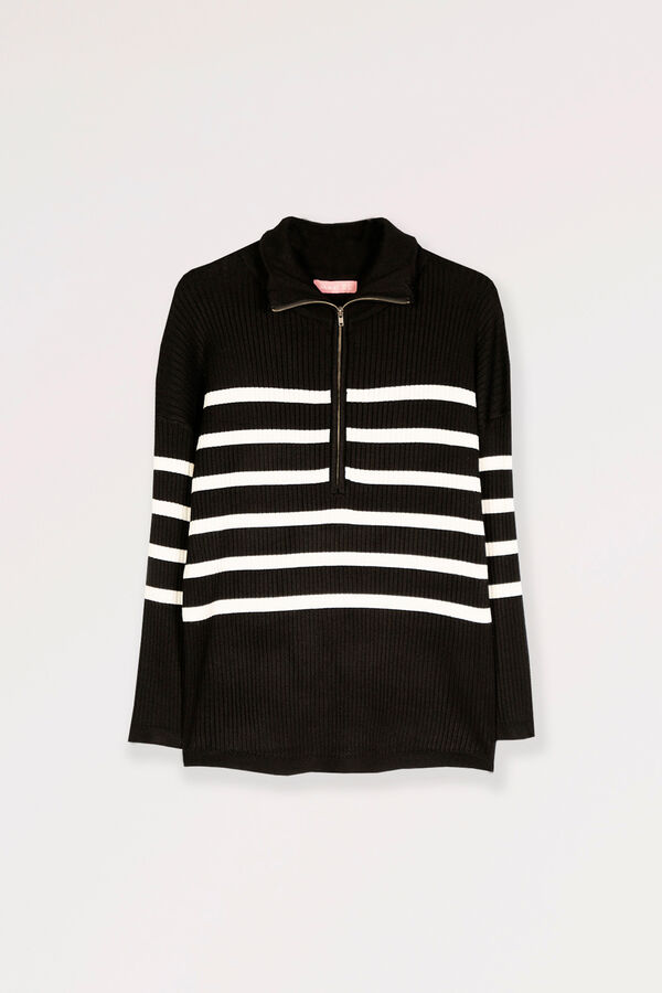 Ohma! Camisola às riscas para amamentação fecho-éclair maternity. preto