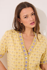 Women'secret Pijama 100% algod&atilde;o amarelo com estampa floral estampado