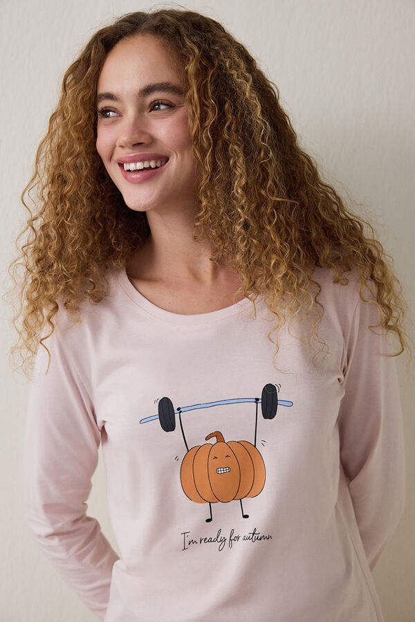 Penti Conjunto de pijama de manga larga con cuello redondo y estampado de calabazas estampado