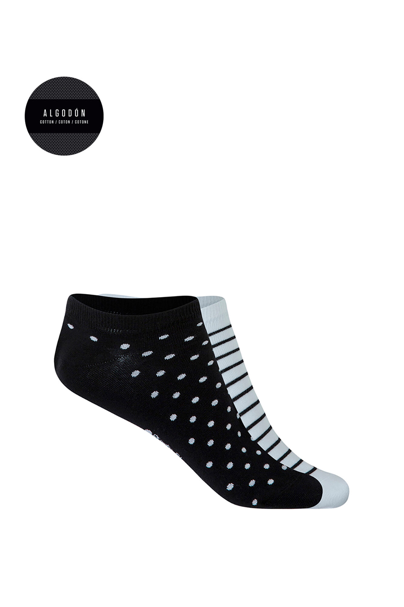 Punto Blanco Pacote de 2 meias de algod&atilde;o com riscas e bolinhas