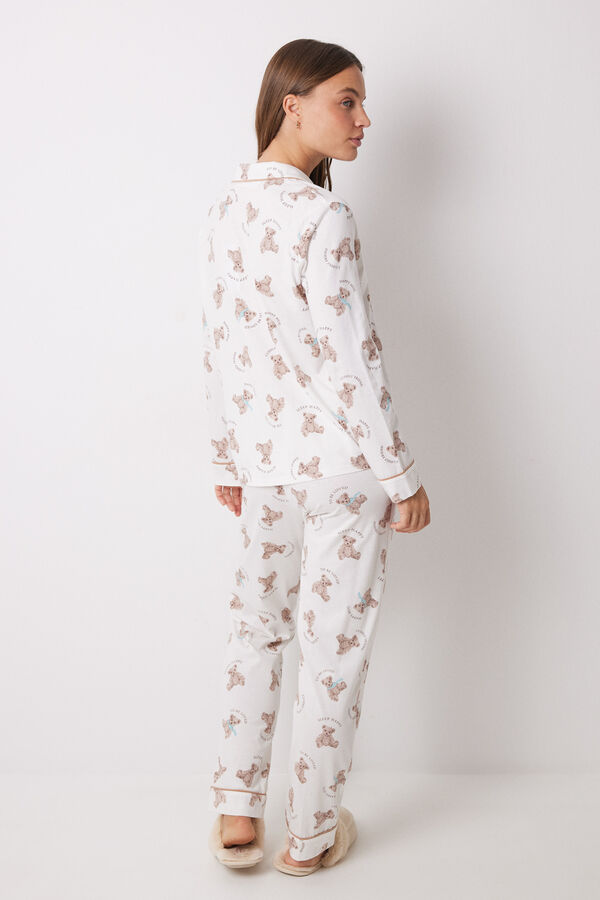 Women'secret Pijama largo camisero 100% algod&oacute;n ositos estampado