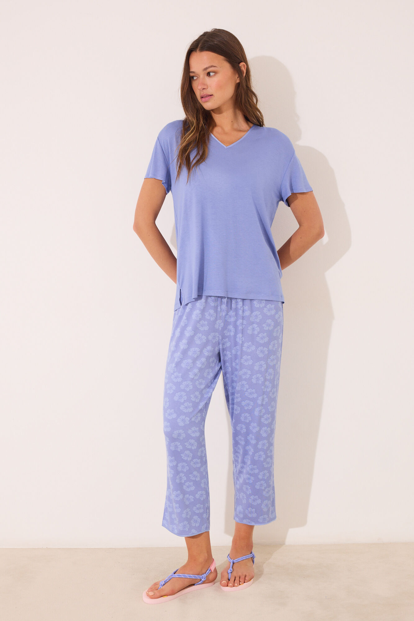 Women'secret Pijama Capri manga corta azul viscosa